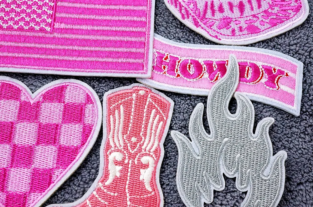 Pink Flame Boot Leopard Patches Cloth Embroidered Applique Sewing Clothes Apparel Decoration Patch Iron on Stickers