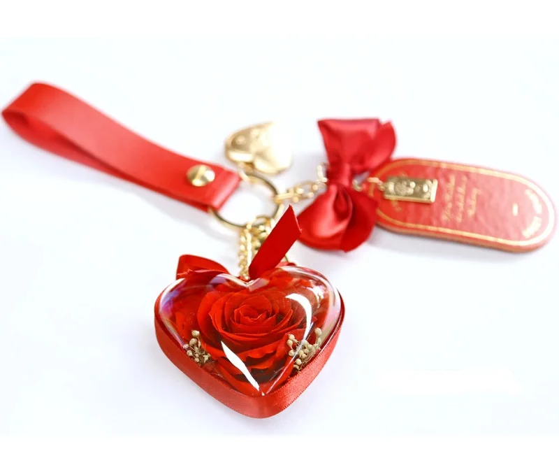High quality creative present preserved rose flower keychain in acrylic ball perfect cute girlfriend gifts