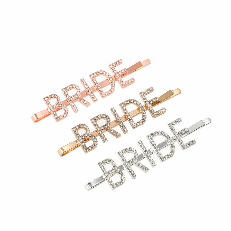 Bride Hair Clips Angel Gold Silver Rhinestone Letter Clip Pins Hair Accessories for Bride to Be Women Girl Bridal Shower Wedding
