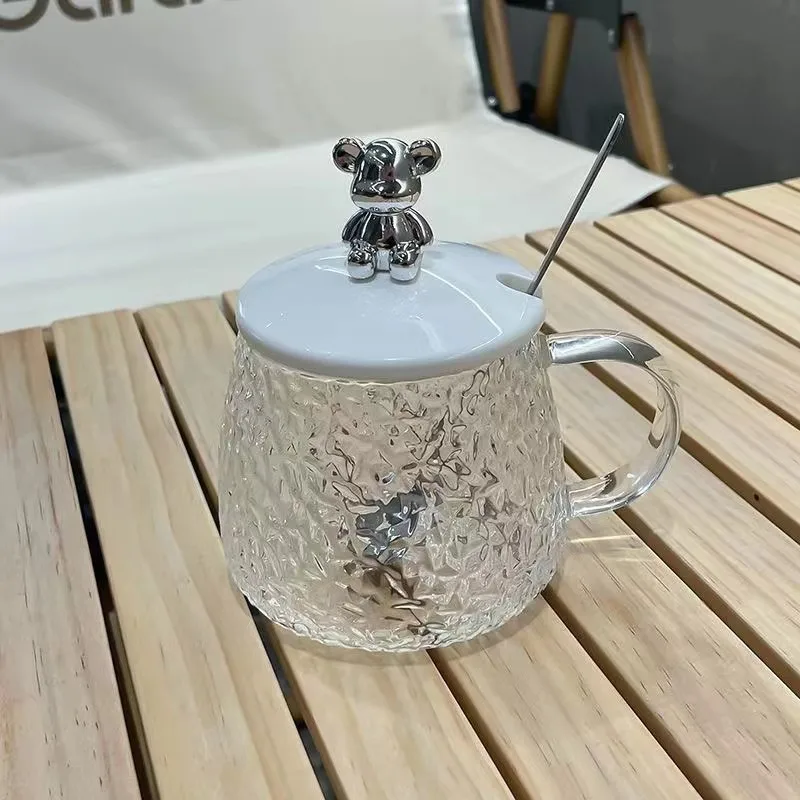 FS230 Bear Mark glass coffee cup Glacier bubble tea household flower tea cup heat-resistant hammer handle cup