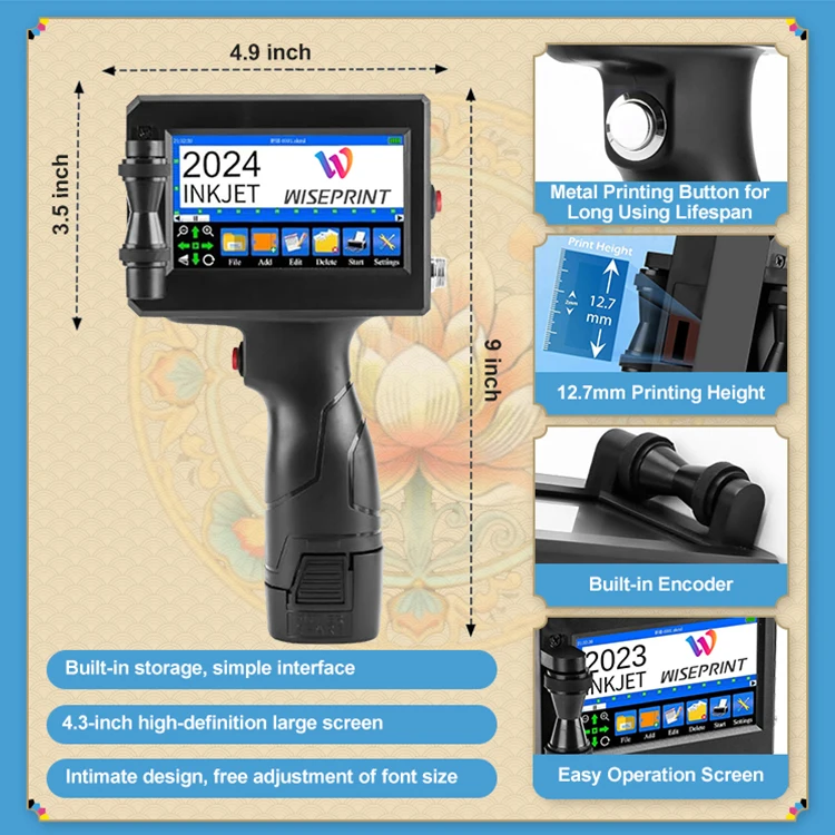 WISEPRINT TIJ Portable Inkjet Gun Printer Expiry Date Qr Code Bar Code Inkjet Handheld Printer