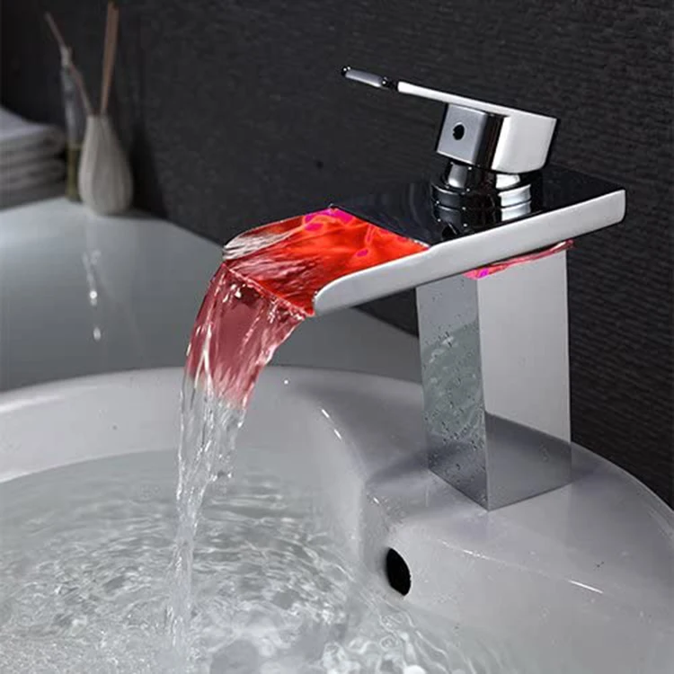 Waterfall Bathroom Sink Faucet Mixer Tap LED Color Changing Faucet Light