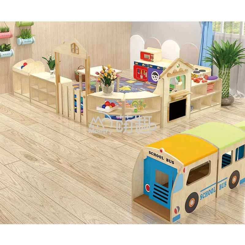 Moetry Plywood School Bus Playhouse Reading Booth Daycare Small Indoor Wooden Playground