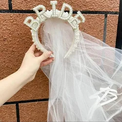 Bachelorette Party Decorations Rhinestone Headband with Detachable Veil Bridesmaid Favor