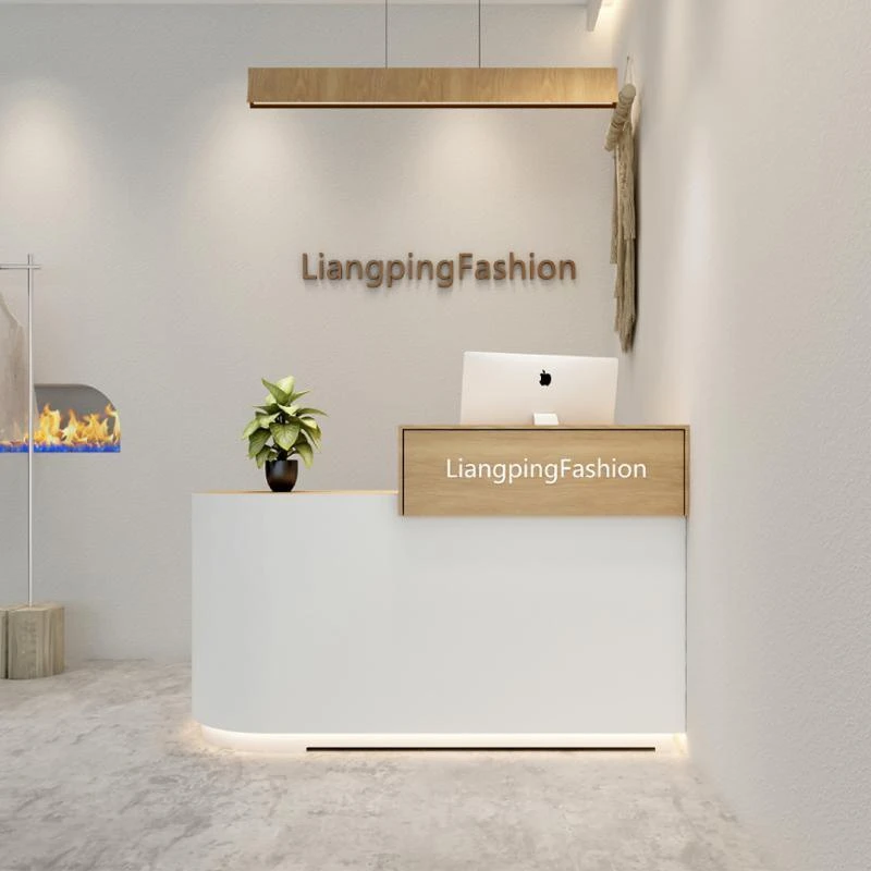 USA CA UK AU GER Local Stock Wood MDF Custom Coffee Bar Curved Shop Caunter Reception Desk Office Stand