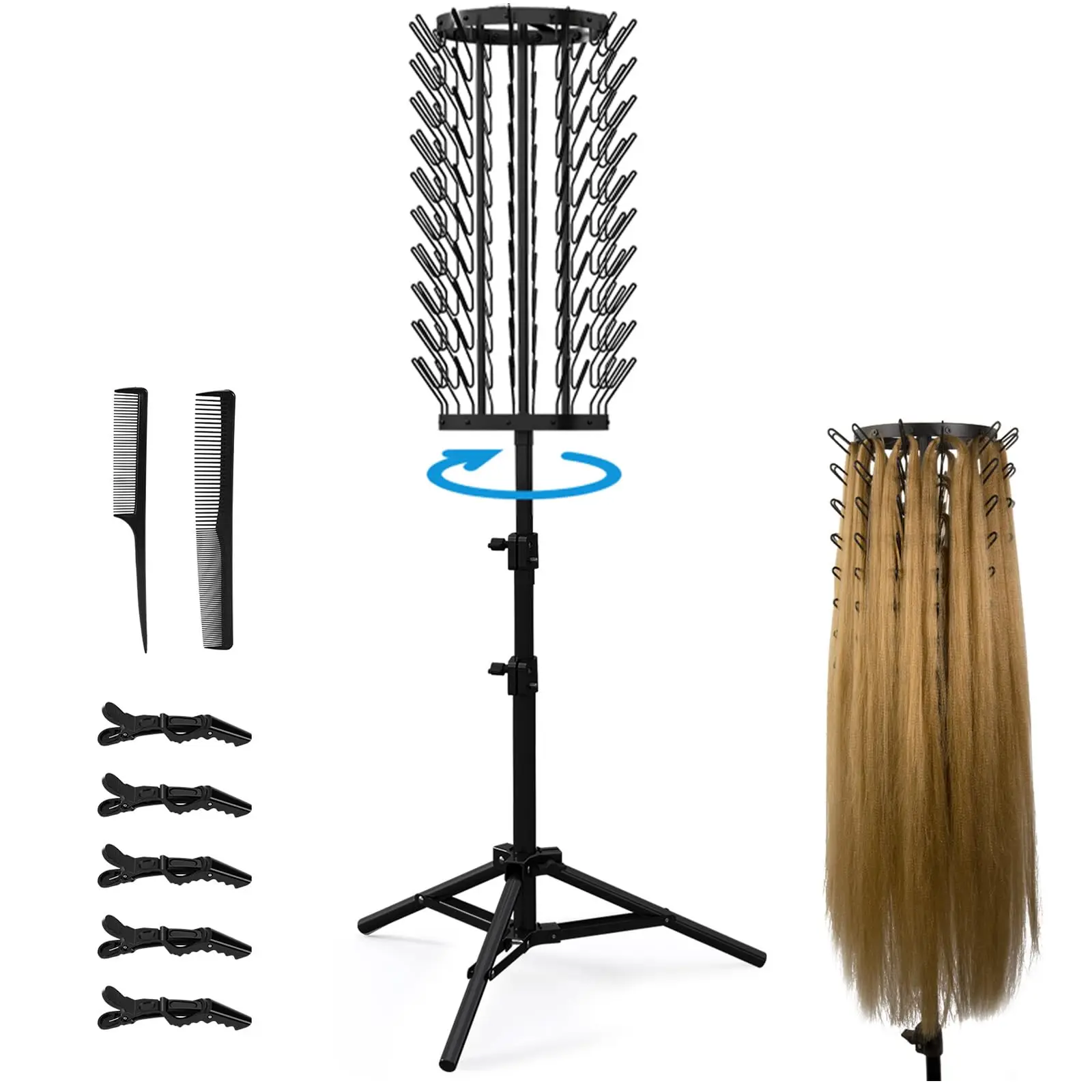 New Rotation Braiding Hair Rack with 120 Pegs, Height Adjustable Hair Rack for Braiding Hair Extension Holder