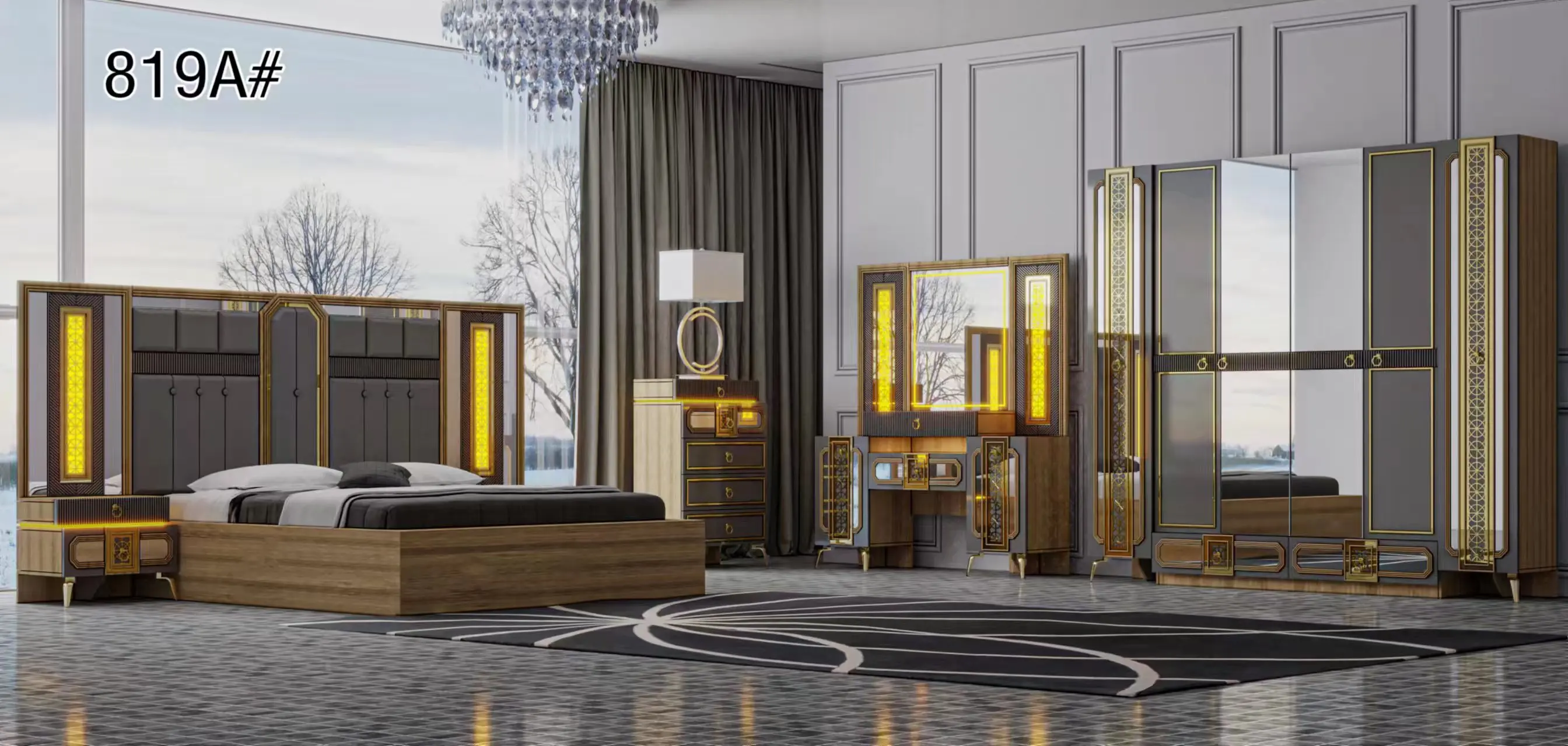 Luxury design bedroom set  furniture modern design painting 5pcs bedroom set for home