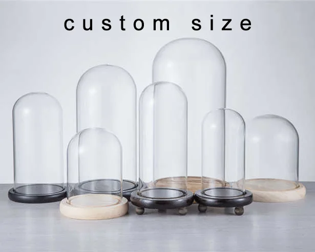 Display Decorative Custom Wholesale Glass cloche bell Dome With  wooden base bell dome with cork cloche glass dome