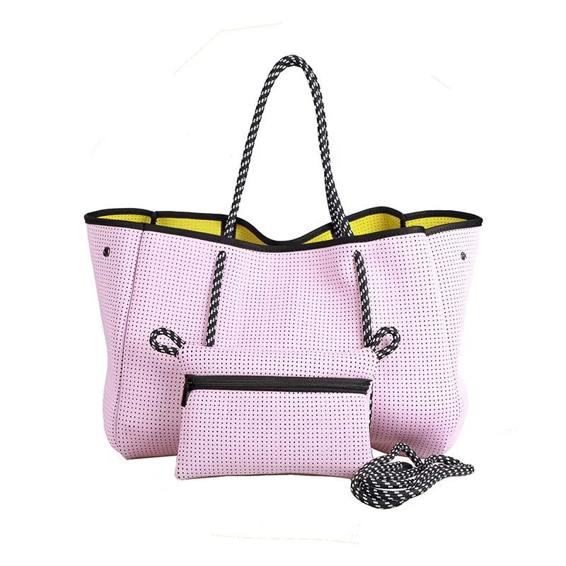 New Arrival Neoprene Fabric Tote Bag Large Neoprene Beach Tote Bag Purse Handbag Neoprene Bag And Small Pouch Handbag