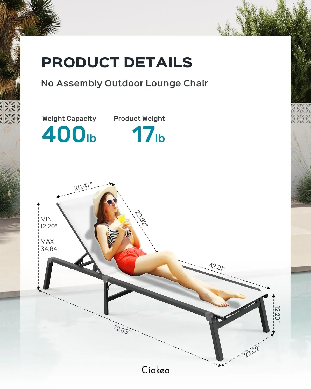 Multi-position Portable Stylish Sun Lounger Chair Adjustable Aluminum Recliner Sun Lounger Beach