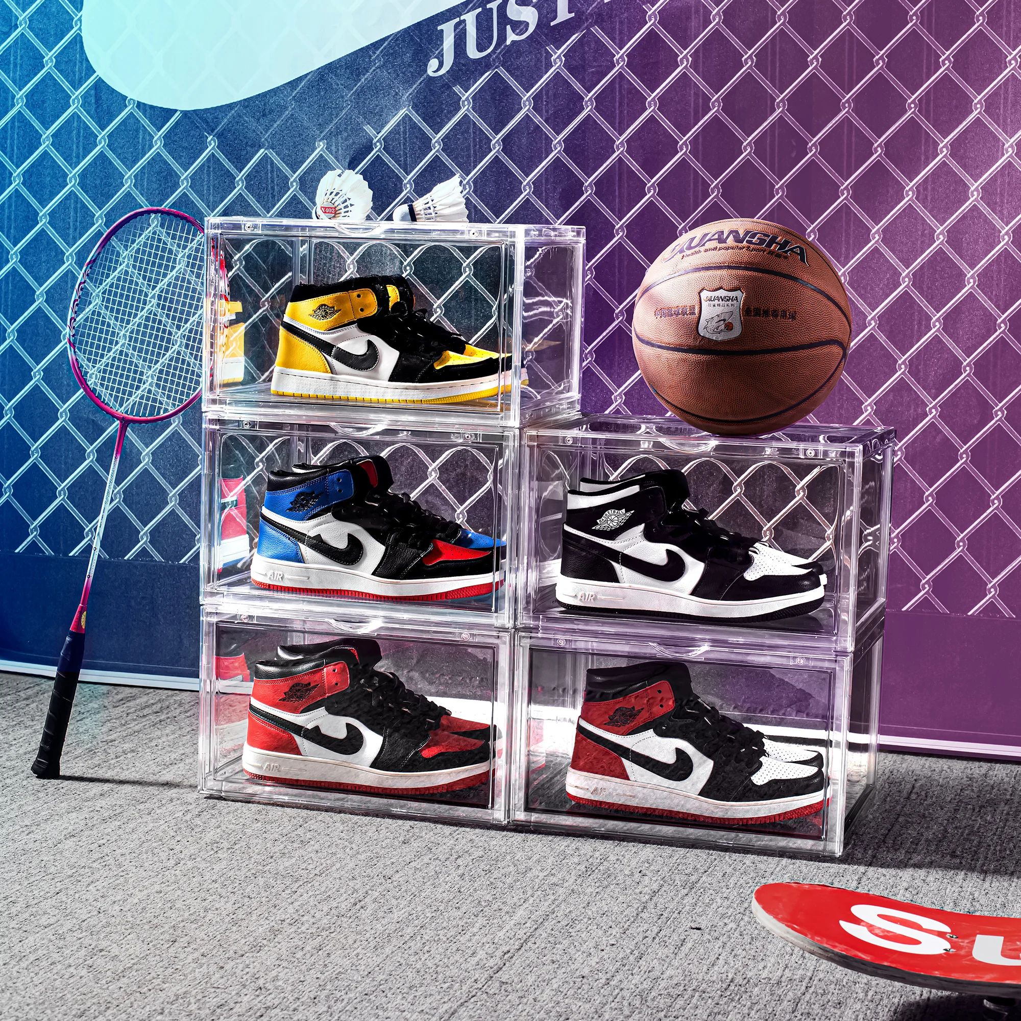 custom clear magnetic storage shoe box plastic acrylic packaging box storage container transparent stackable shoe storage box