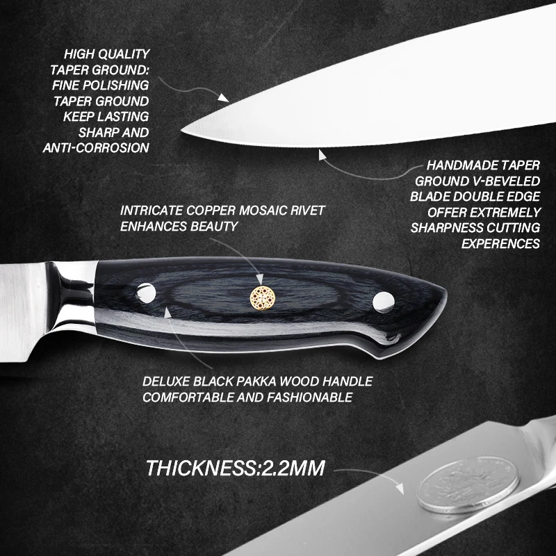 High Grade Type Stainless Steel Kitchen Chef Knife Black Pakka Wood Handle With 5Cr15 Blade Germany Standard