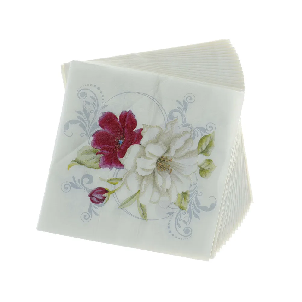 33x33cm 1/4 fold Luncheons Paper Napkins Birthday Wedding Rose Flower Decoupage Festive Party Printed Paper Napkin