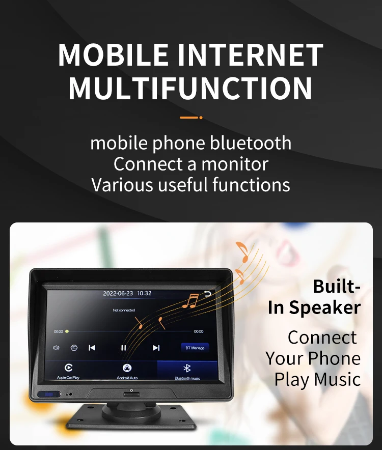 7'' Touch Screen Voice Control FM Radio Dual Record Front Back Camera Android Auto Carplay Car Dash Cam Recorder 
