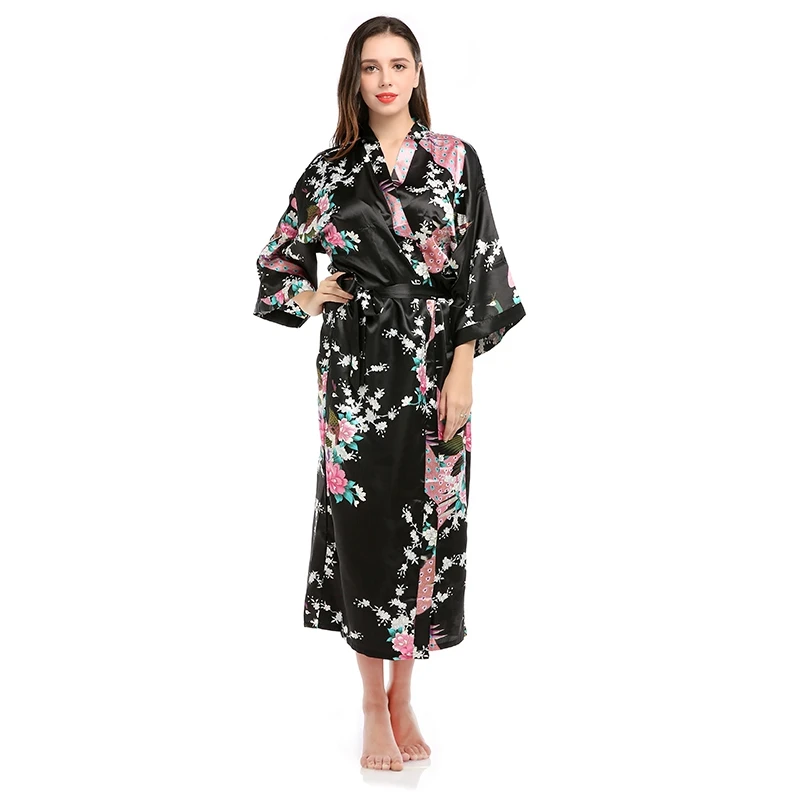 
Customized Print Satin Silk Kimono Ladies Night Gown Luxury Bath Robe Wholesale Pajamas Women Sukienka Bathrobe 