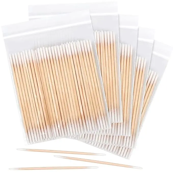 100pcs/bag Disposable Ultra-small Cotton Swab Double Head Lint Free Micro Brush Wood Cotton Buds Lash Extension Glue Clean