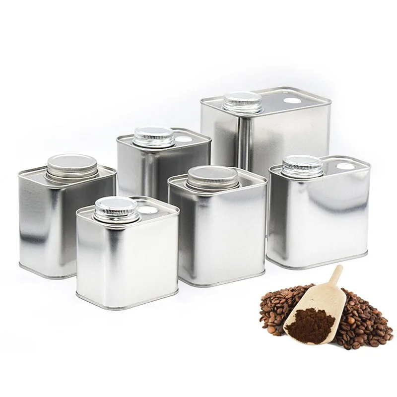 Portable Square Silver Multi size Tea Nuts Herb seeds Coffee bean packaging Unidirectional exhaust seal Tinplate iron cans