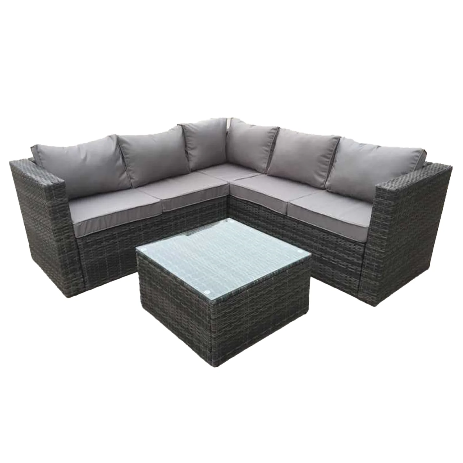 E-Shine Leisure 4 PCS Patio Rattan Dining Set Sectional Sofa Couch Ottoman White/Grey/Brown Metal Restaurant Furniture Outdoor