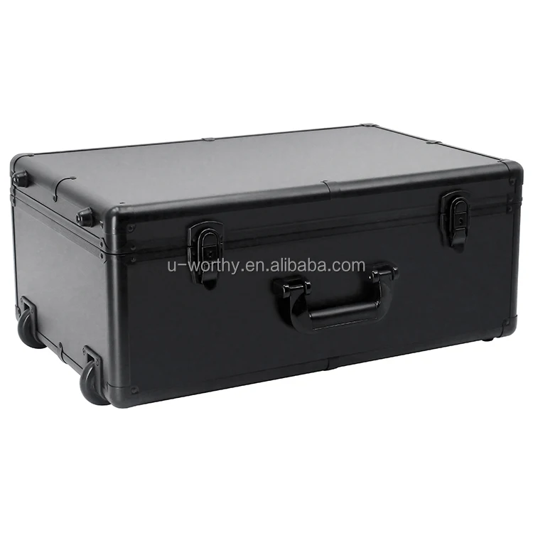Custom Size Aluminium Construction Pilot Trolley Case Aluminium Rolling Carry Case Suitcase with Telescopic Handle and Wheels