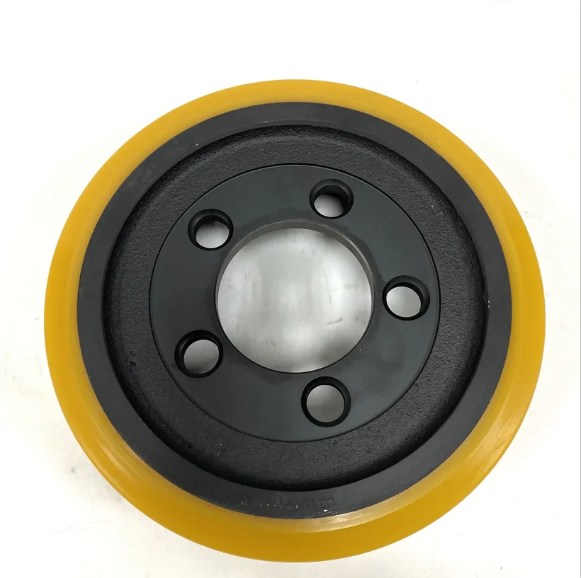 polyurethane (PU) hand pallet truck driving wheel solid tire with 5 holes