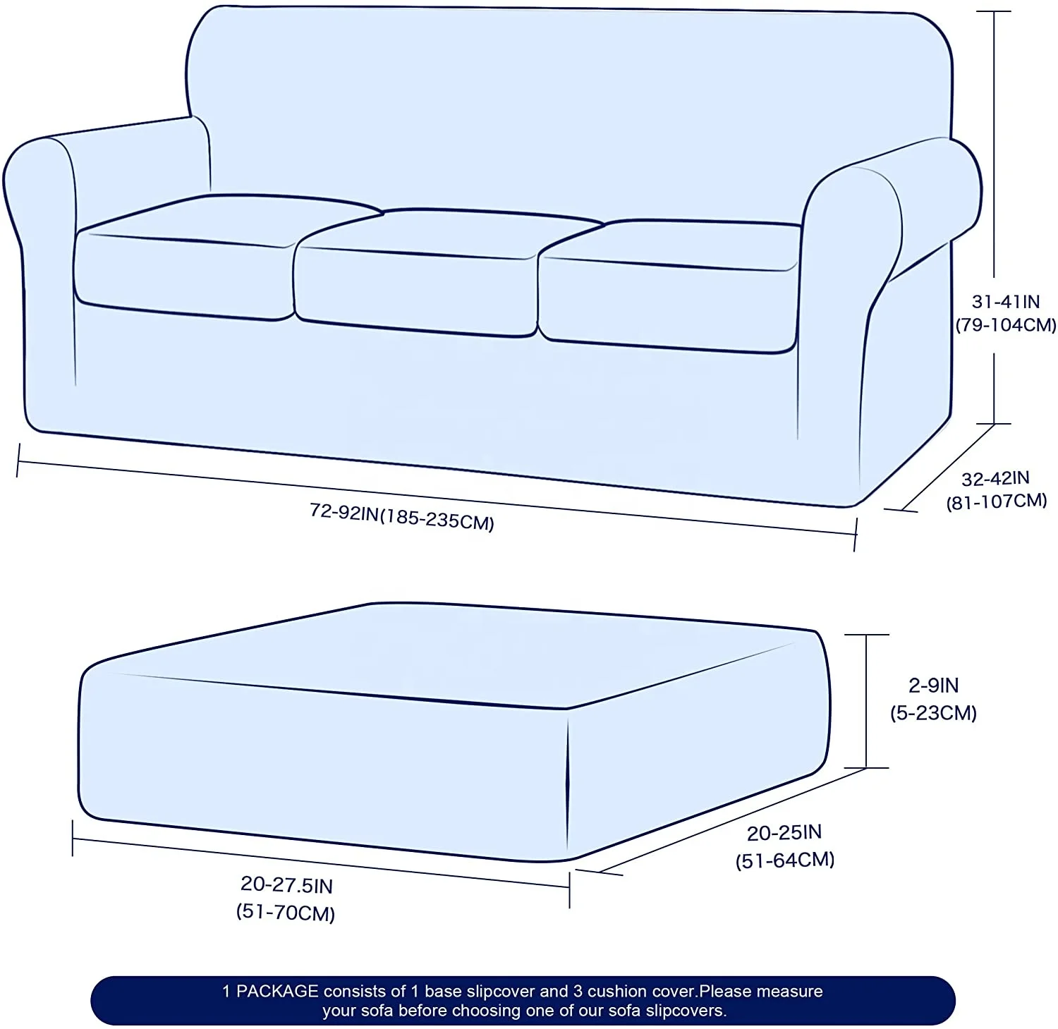 Jacquard Damask Sofa Slipcover with 3 Separate Seat Cushion Couch Cover Stretch Washable Furniture