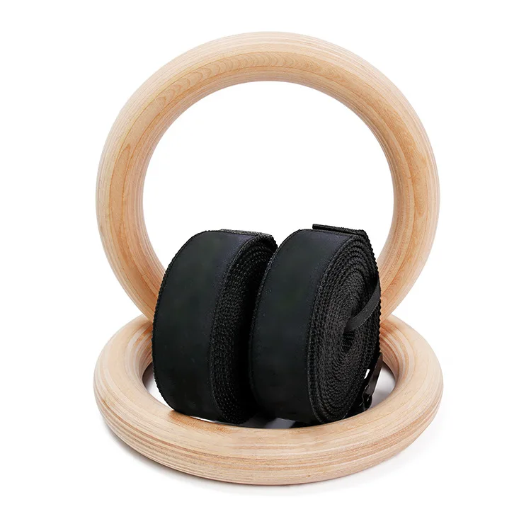 Hot Sale Wooden Gymnastic Ring with Nylon straps For Gym exercise