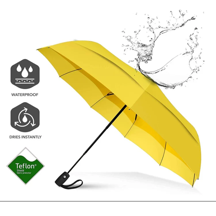 Waterproof Dries Instantly Lightweight Double Vented Canopy Factory Air Vented Double Layer Three Foldable Umbrella
