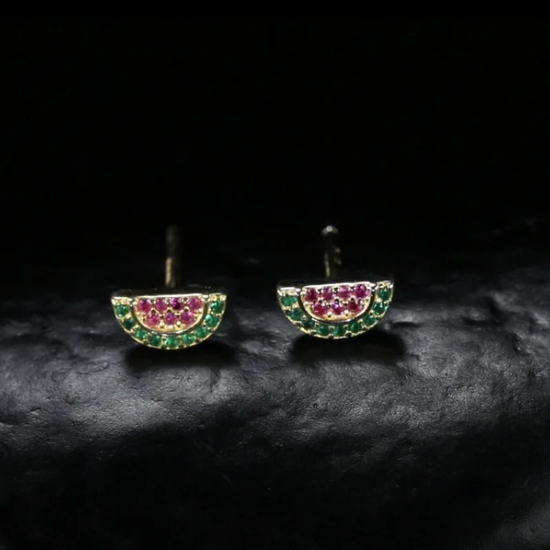 Daochong Custom 925 Sterling Silver CZ Rainbow Watermelon Stud Earring For Kids Children