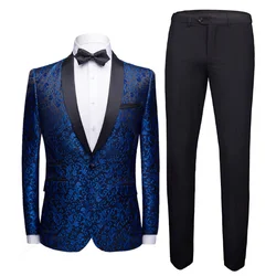 Модный костюм с цветочной вышивкой из двух предметов, мужской деловой Повседневный Свадебный костюм для жениха, мужской высококачественный костюм, оптовая продажа с фабрики