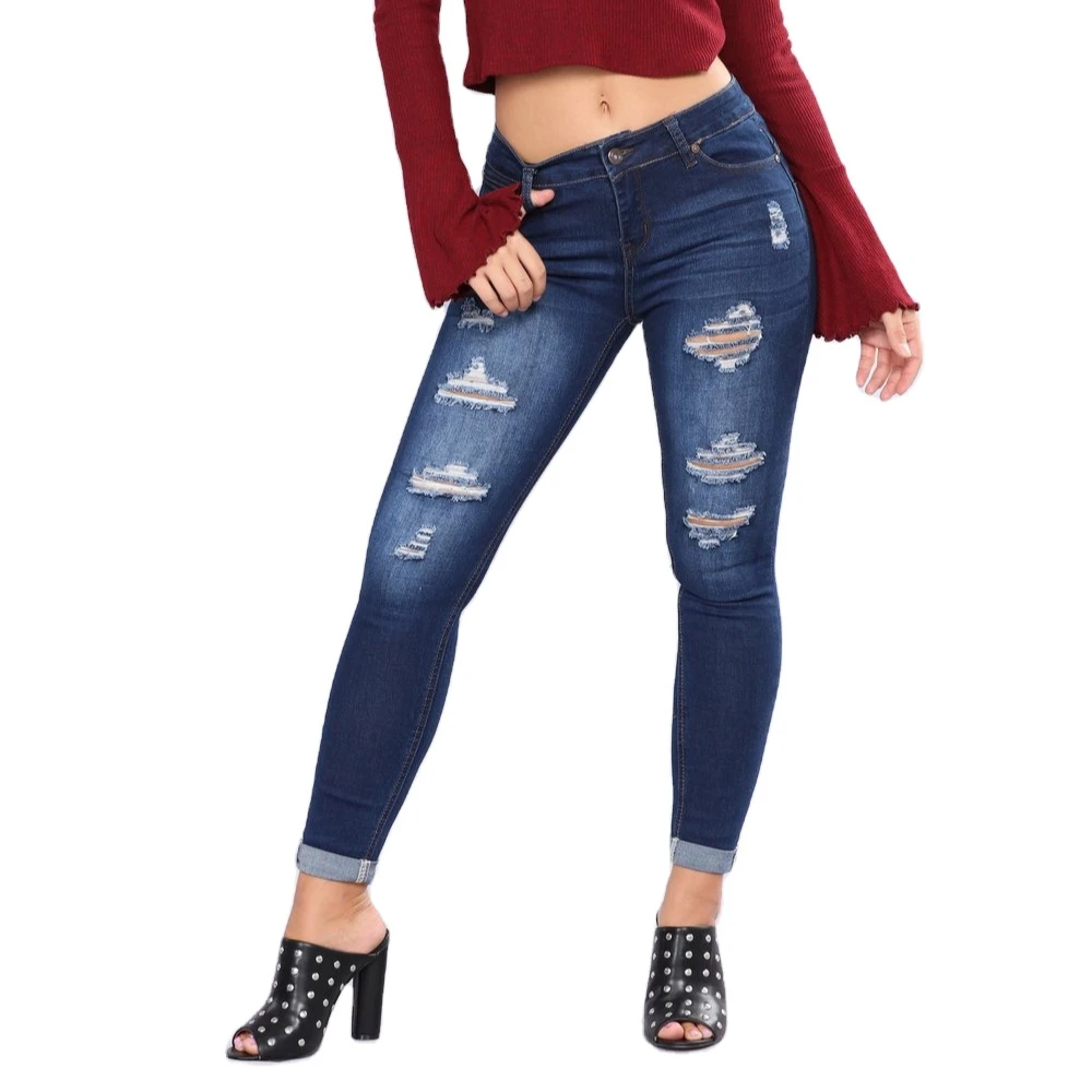 
Customized Sexy Ripped Jeans Women fashion Pencil Pants Mid Waist stretch butt lift Skinny Denim Pants 