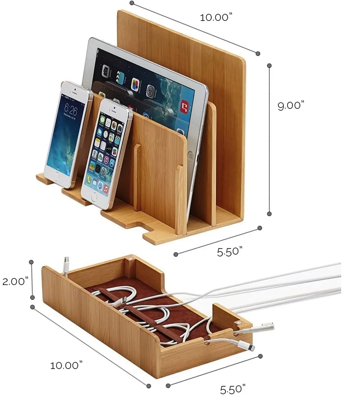 Multi-Device Wood Phone Charge Station Stock Cradle Holder, wooden desk phone stand, wood phone holder for iPhone iPad