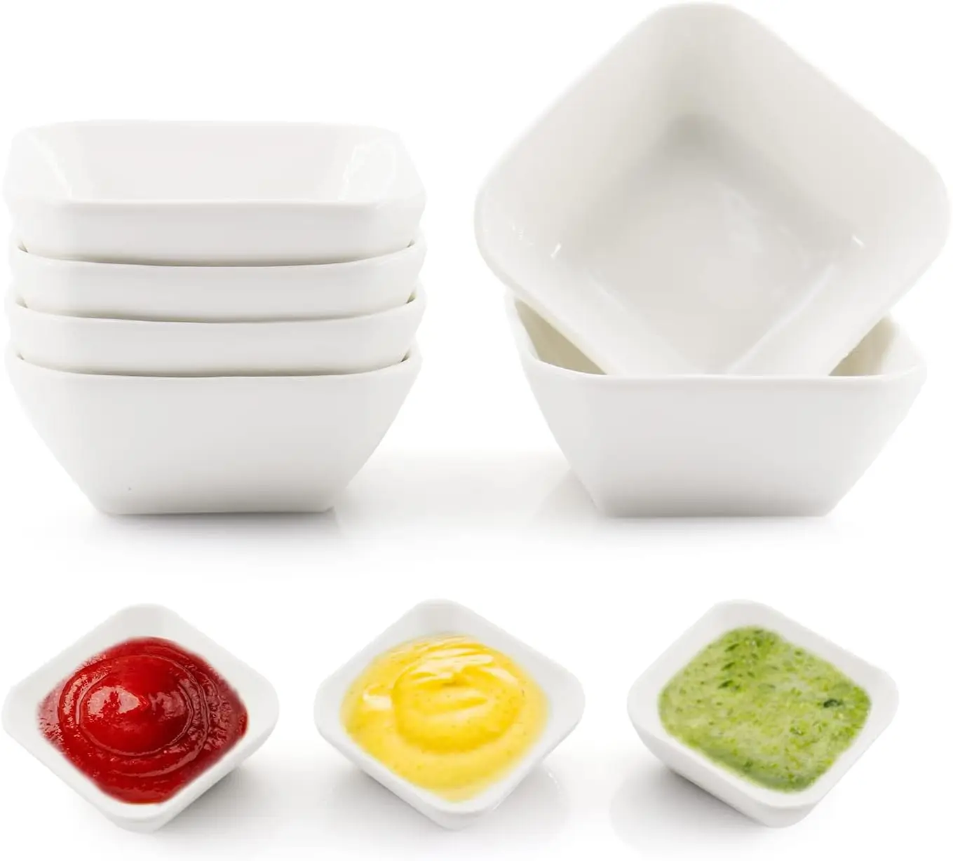 3 Oz Ceramic Dip Bowls Set Mini Bowl Soy Sauce Plate Condiment Server for Ketchup, Vinegar,BBQ and Party Dinner