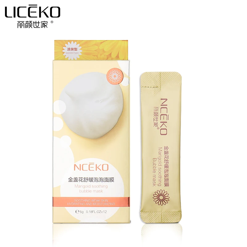 Hot Sale Private Label Nceko Hydrating & Moisturizing Skin Care Soothing Weak Skin Natural Marigold Bubble Facial Mask