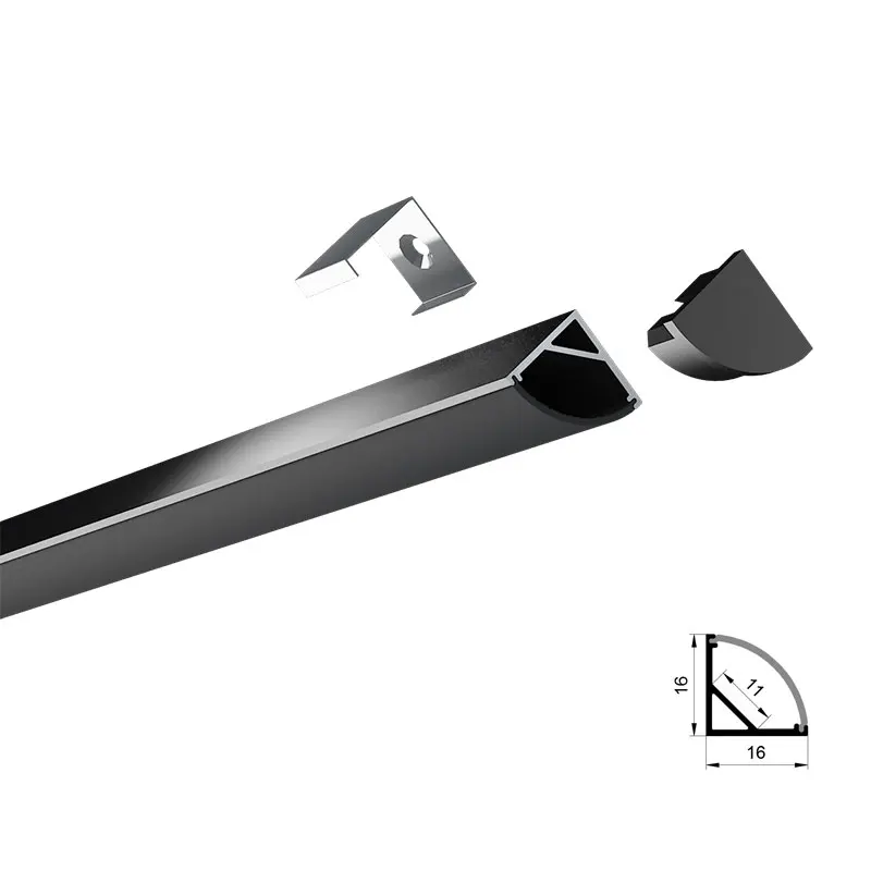 16x16mm Led Profile for Corner Mounted with 45degrees Cover Diffuser