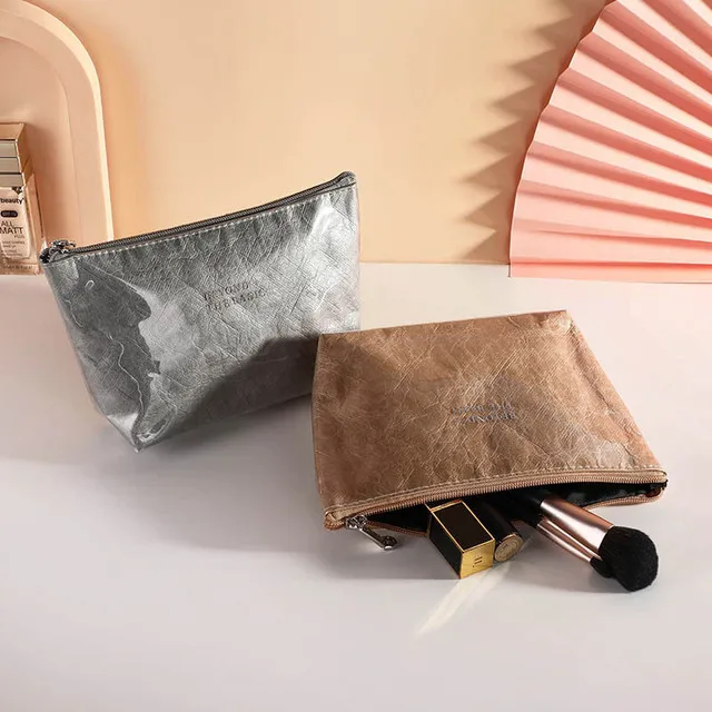 OEM экологически чистый коричневый Tyvek бумажный мешок для макияжа Водонепроницаемый косметический с прозрачной крышкой из ПВХ