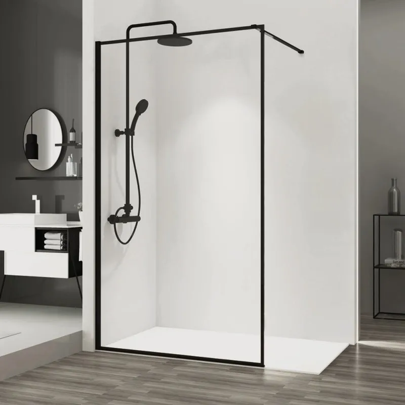 Glass Black Framed Shower Screen Bathroom Walk in 8mm Modern Rectangle Straight Clear Tempered Glass Shower Room