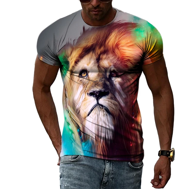 Summer Fashion Animal Lion Graphic T-shirts For Men Casual 3D Print Tee Hip Hop Harajuku Personality Round Neck Short Sleeve Top