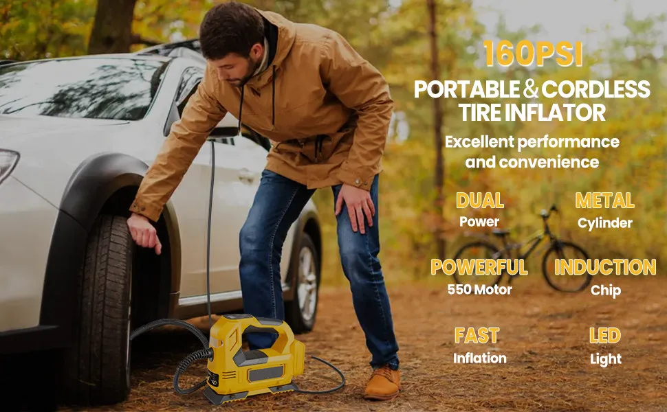 Portable 120W Car Tyre Inflator Air Compressor 10000mah  Car Air Pump Electric Air Compressor 160PSI Tire Inflators