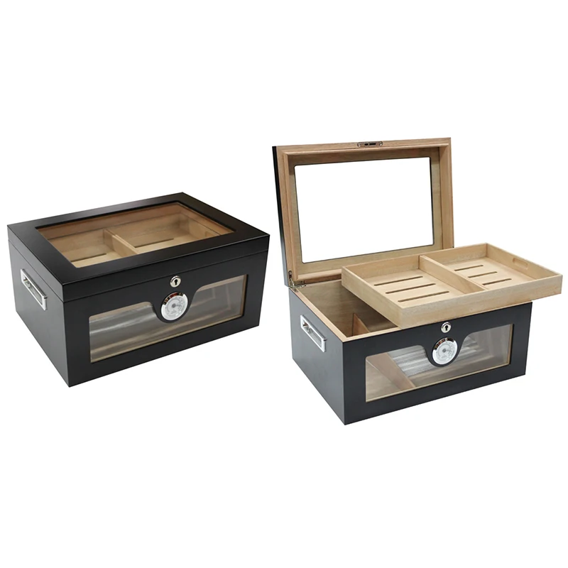 wholesale custom Luxury Tempered Glass Top Display Customized logo Packaging Wood Cigar box