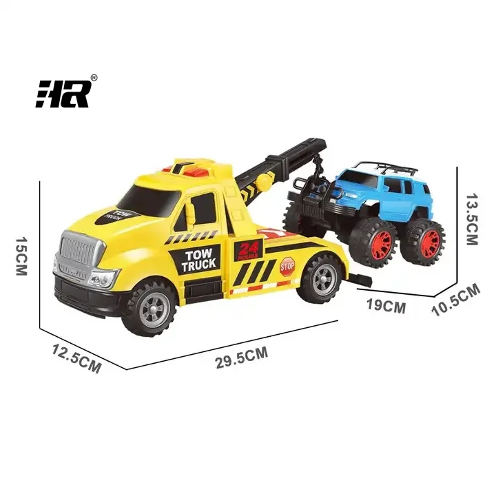 Children Friction Power Tow Truck Toy Car Towing a Offroad Car Plastic Rescue Tractor Set Toy with Sound & Light for Boys Kids