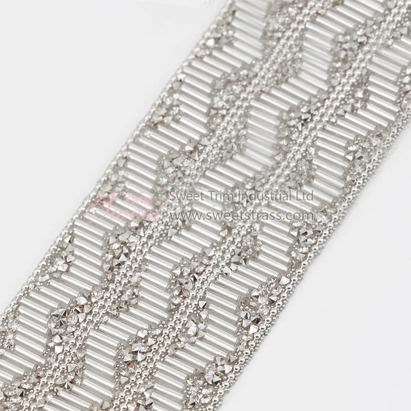 Wholesale Iron on  Glass Stone Rhinestone Crystal Sheet Decor Hotfix Flat Back Beaded Acrylic Trim for Sandal Handbags