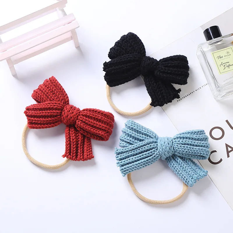 Fashion Korean 7 Color Autumn And Winter New Baby Headwear Wool Bow Hair Bands For Girls Kids
