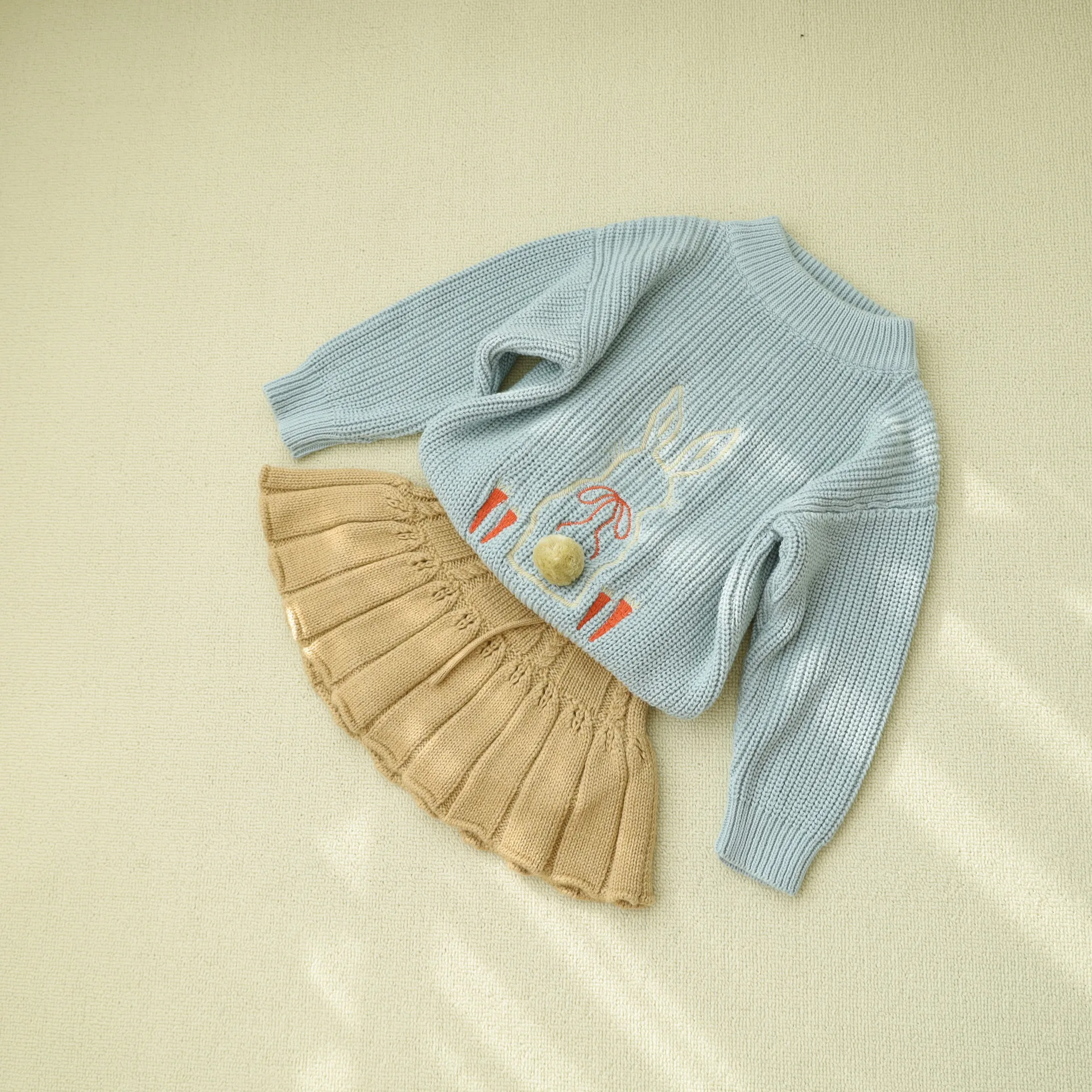 2023 Kids Girl Lovely Knit Skirts Super Cute Toddler Girl Winter Autumn Knit High Waist Pleated Skirt