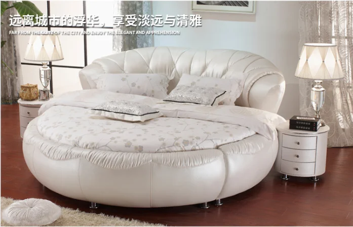 Smart leather round bed white furniture bedroom wedding bed