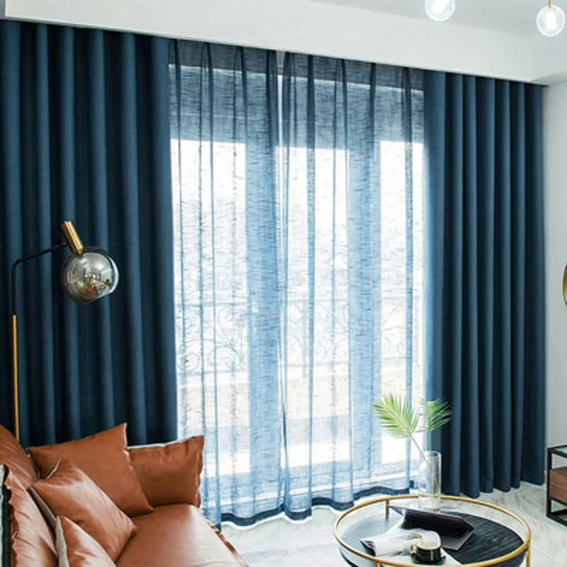 YD001B china wholesale custom made home textiles navy blue beedroon room  sun shade window 100% blackout curtains