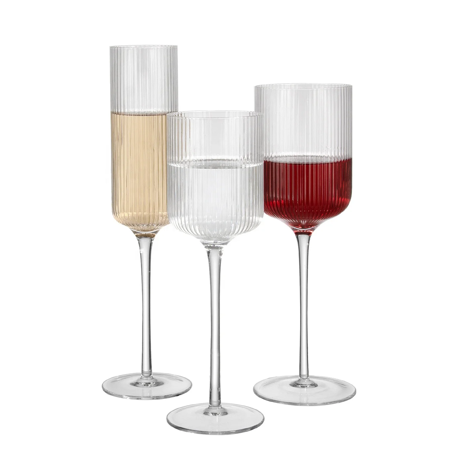 Customized Quality wine glass set luxury Champagne Flute Glass Stripe ripple white wine glass