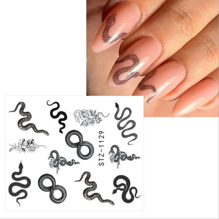 
Cross-border hot nail art stickers ins by hot black line snake pattern Van Gogh lips nail water transfer stickers nails 