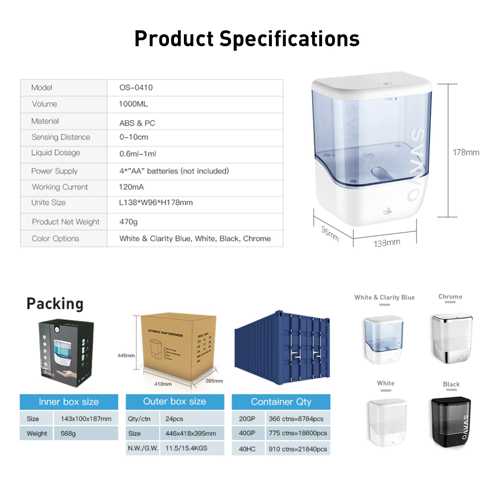 Hotel Bathroom Wall Mounted 1000ml Infrared Touchless Automatic Sensor Shampoo Liquid Shower Gel Hand Wash Soap Dispenser