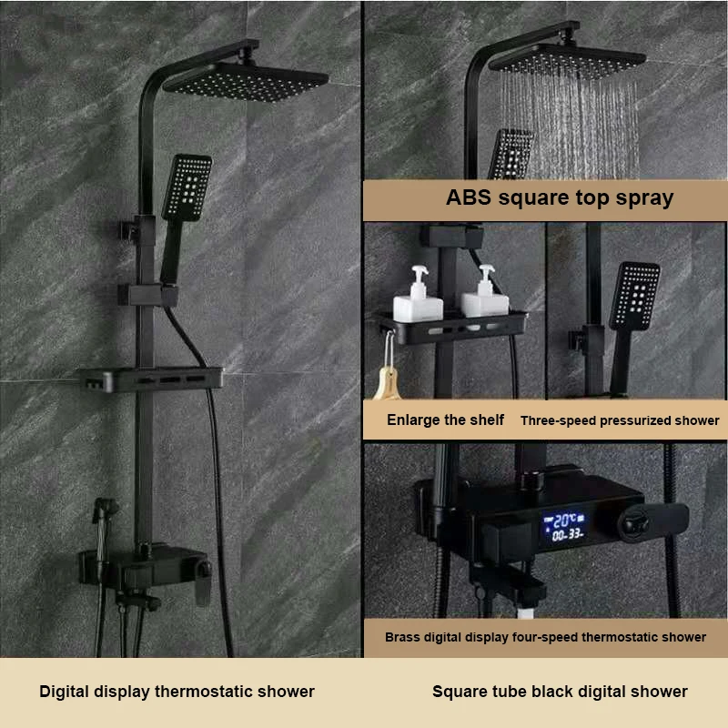 Pressurized Rainfall High Quality Brass Material Luxury Thermostatic Shower Bathroom Mixer Set with Temperature Digital Display