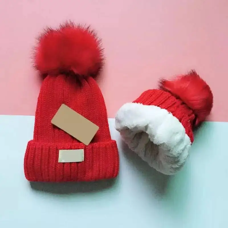 with tag package Women winter pom poms fur ball hat knitted beanies brand designer